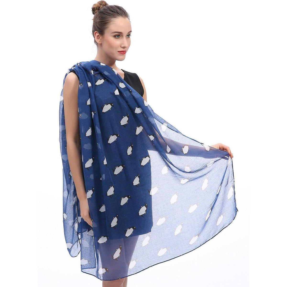 Damen Schal Pinguine Blau 180x90 cm