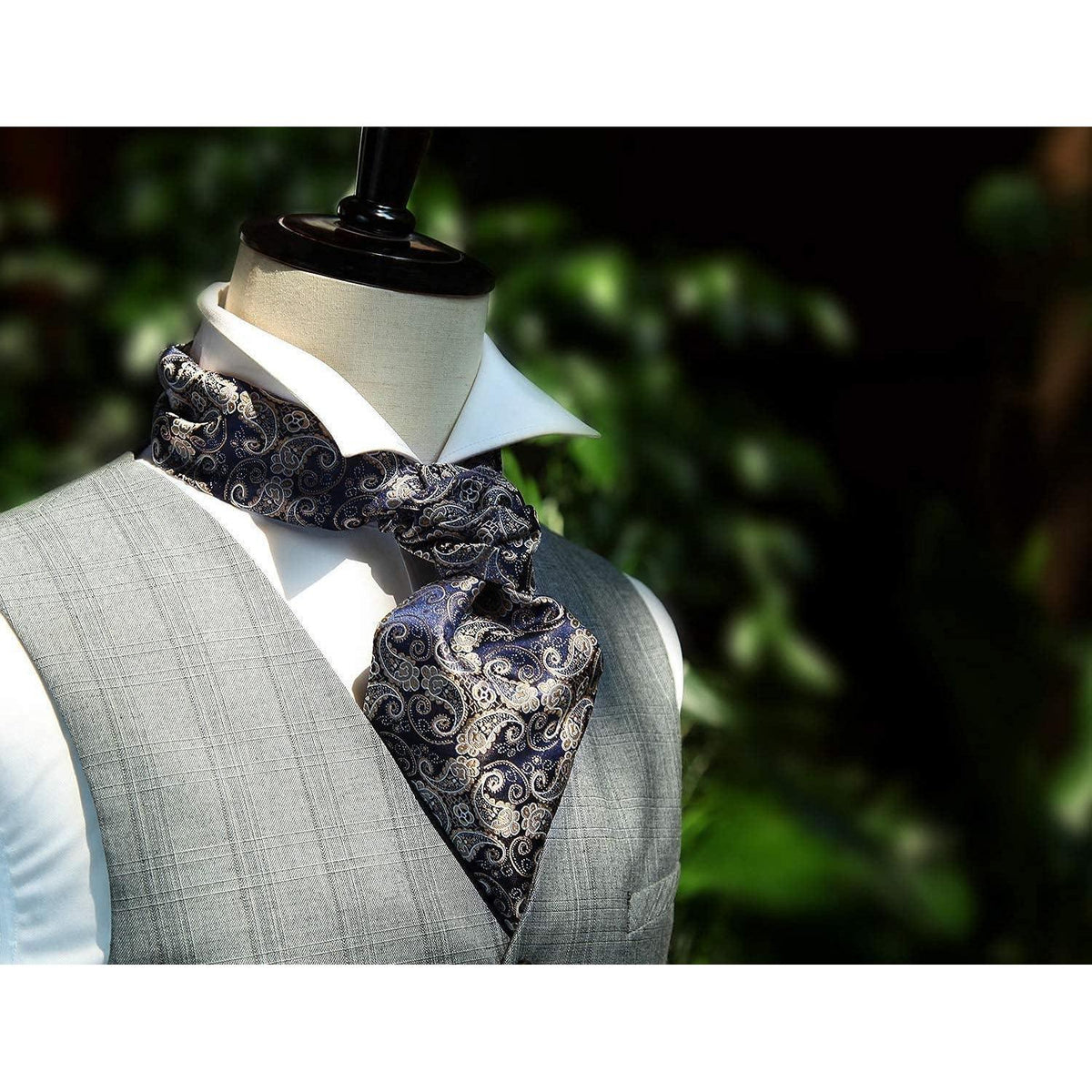 Herren Ascot Krawattenschal & Einstecktuch Set Gold/Marineblau