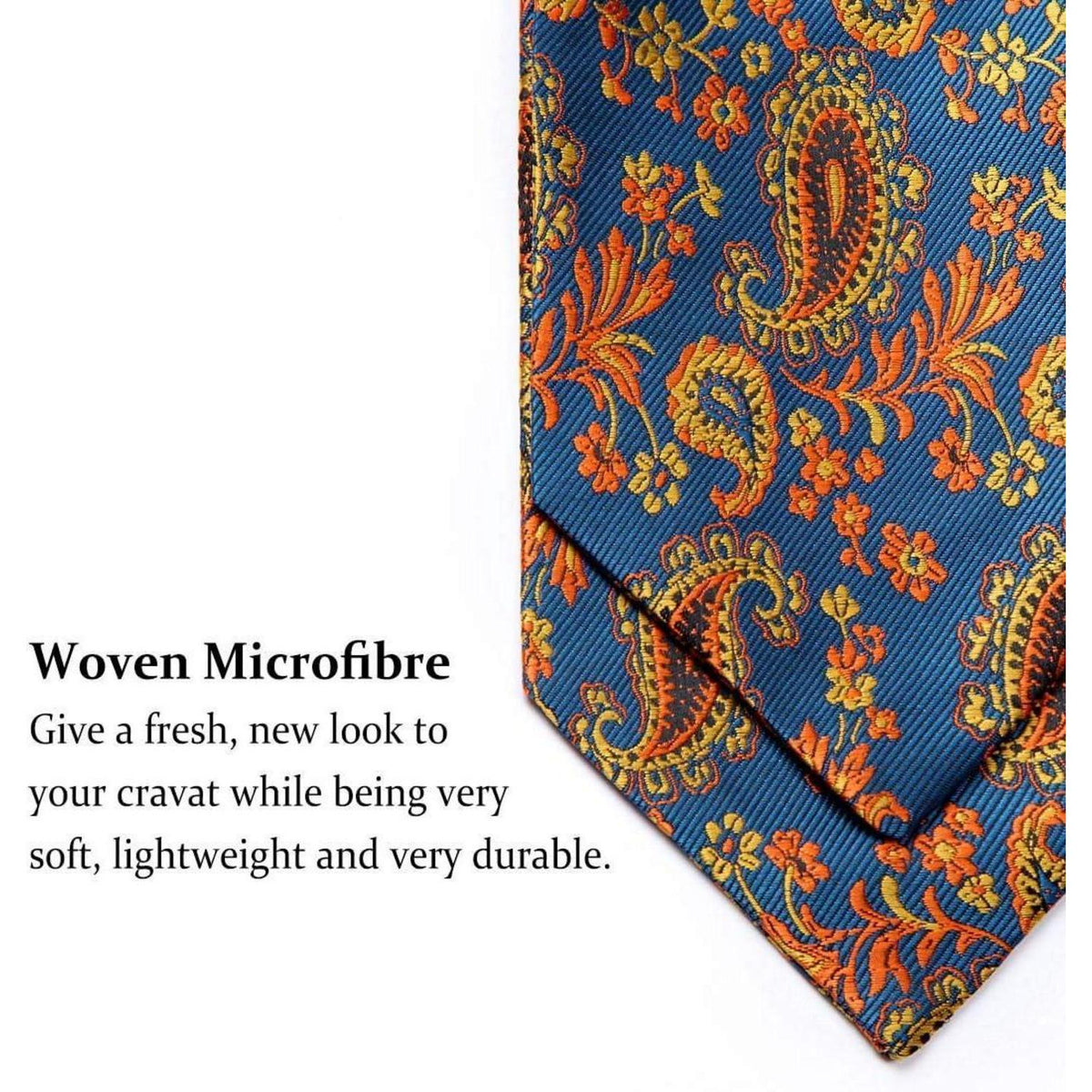 Herren Ascot Krawattenschal Set Blau/Orange Paisley Jacquard