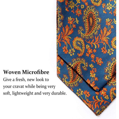 Herren Ascot Krawattenschal Set Blau/Orange Paisley Jacquard