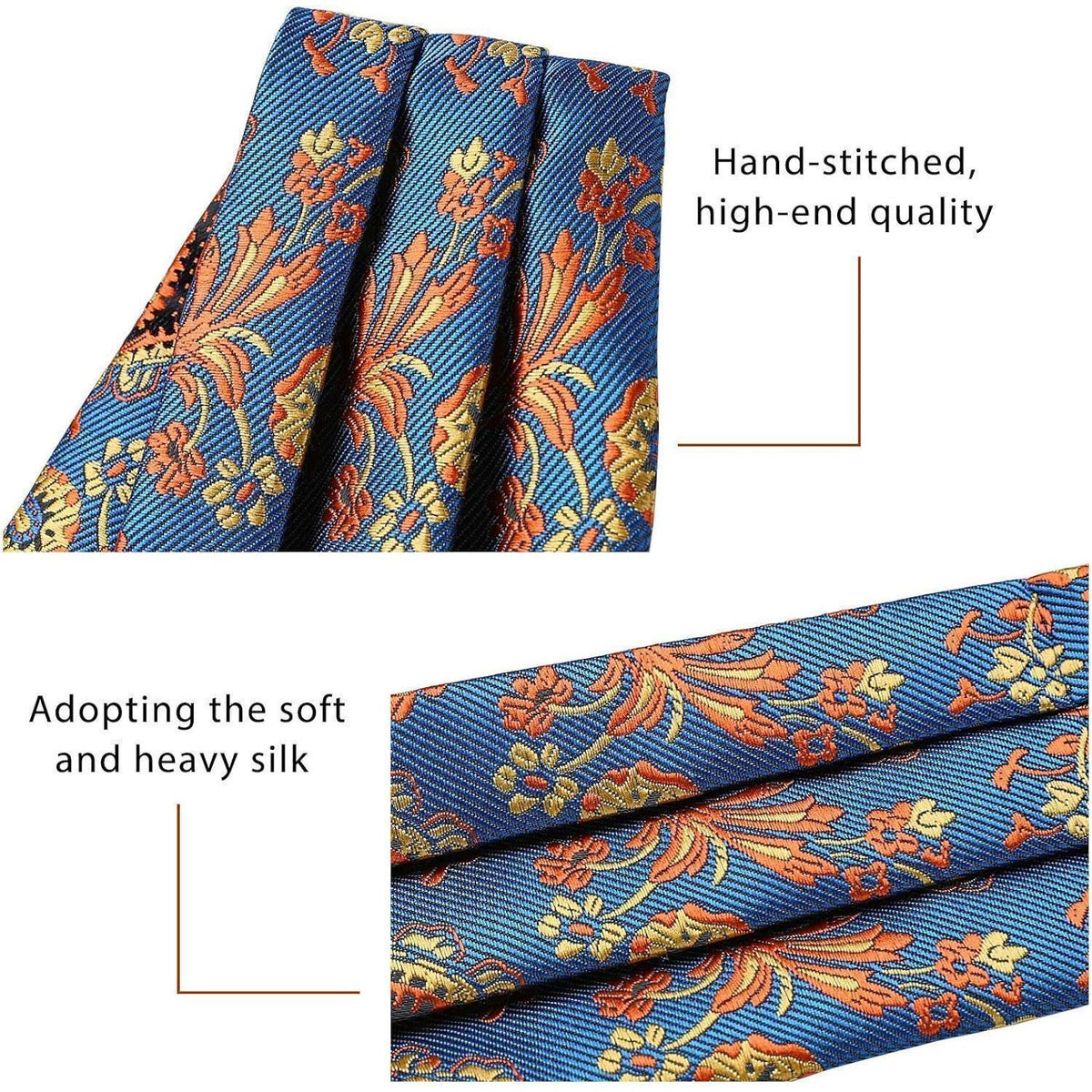 Herren Ascot Krawattenschal Set Blau/Orange Paisley Jacquard