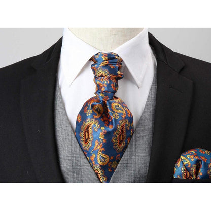 Herren Ascot Krawattenschal Set Blau/Orange Paisley Jacquard