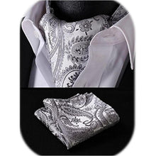 Herren Ascot Krawattenschal Set Paisley Grau Silber