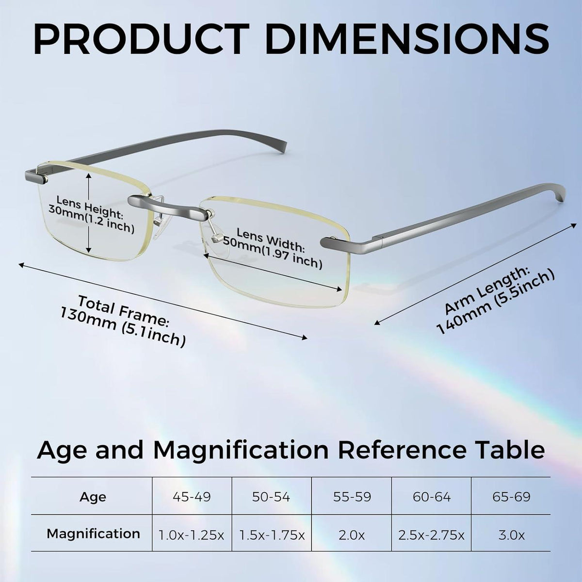 CGID rahmenlose Lesebrille Dioptrien +1.0 Anti-Blaulicht