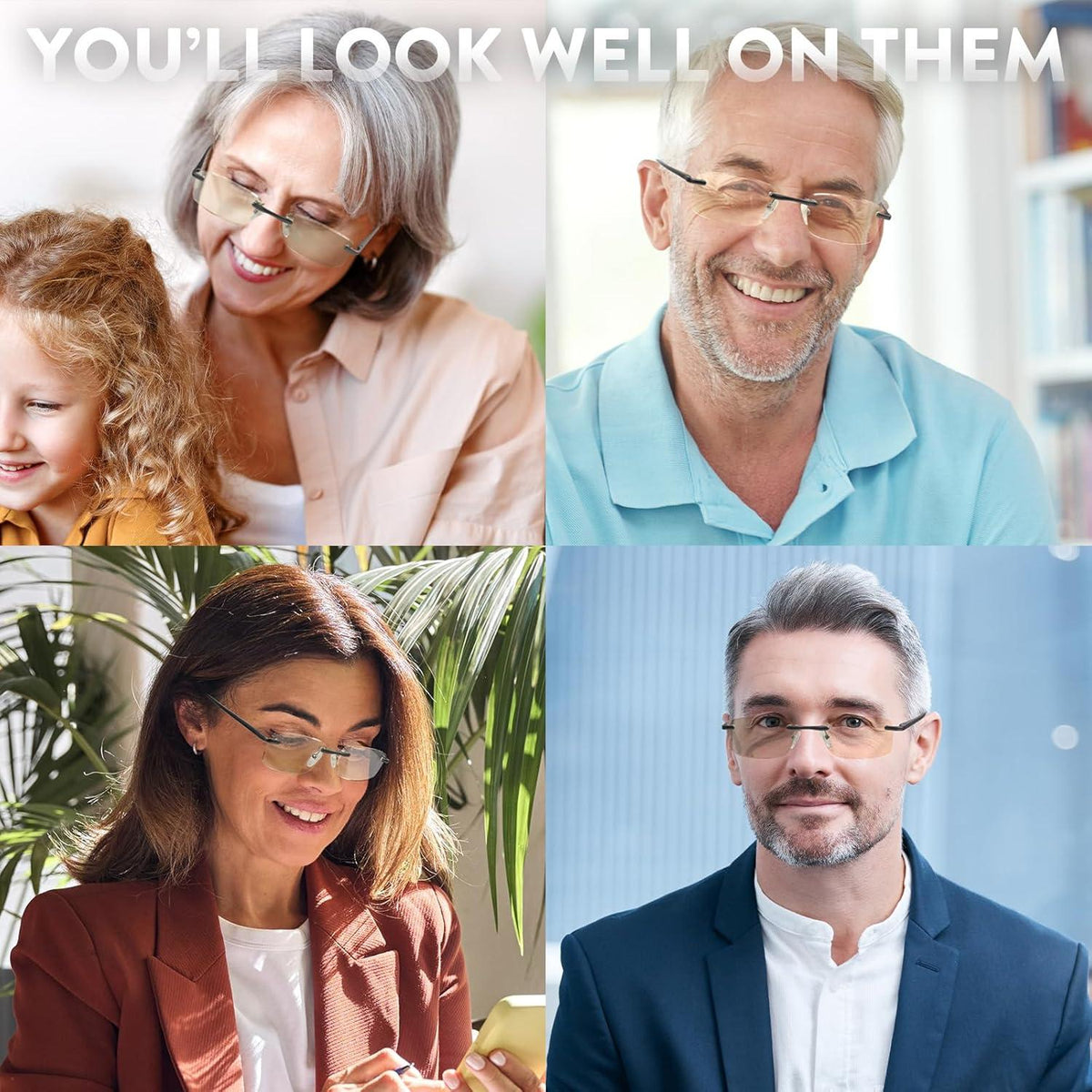 CGID rahmenlose Lesebrille Aluminium-Magnesium Dioptrien +1.25