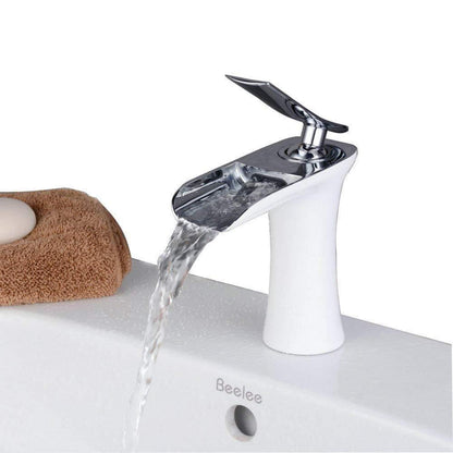 Wasserfall-Waschtischarmatur Modern Einhebel Badarmatur Weiß & Chrom