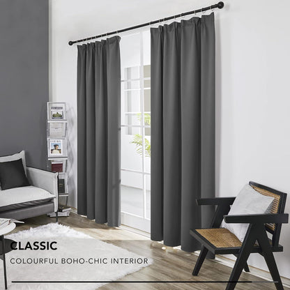 Blickdichte Kräuselband Gardinen 175x140 cm 2er Set Dunkelgrau