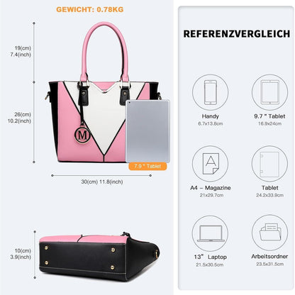 Miss Lulu Damen Handtasche Rosa V-Design Schultertasche
