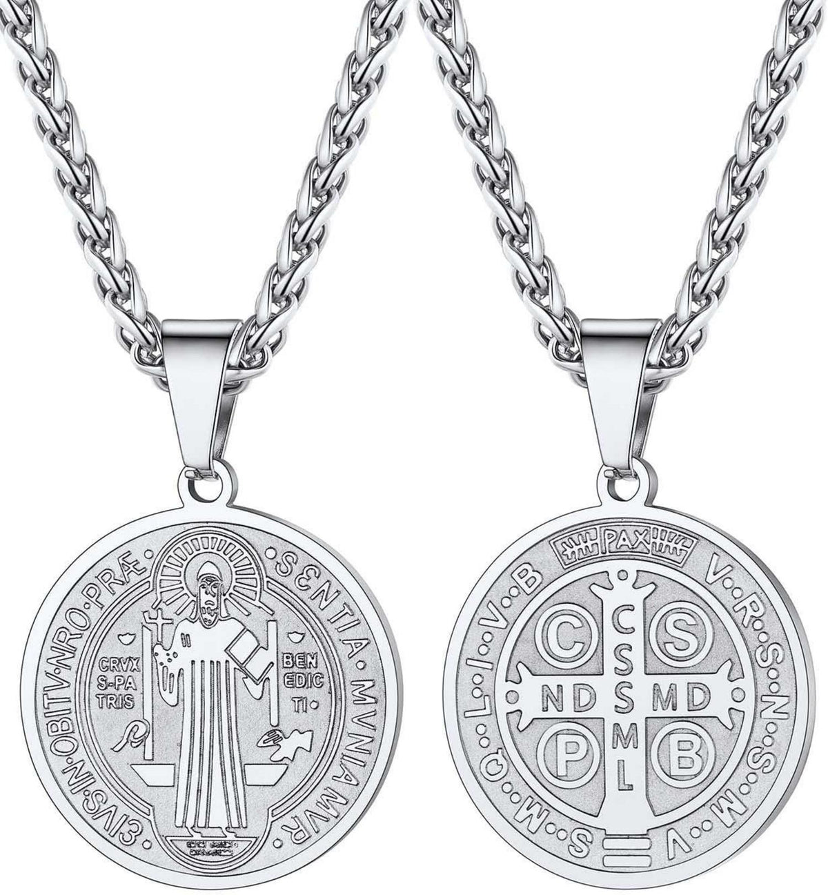 U7 Herren Medaille Heiligen Benedikt Anhänger Halskette Schmuck Silber
