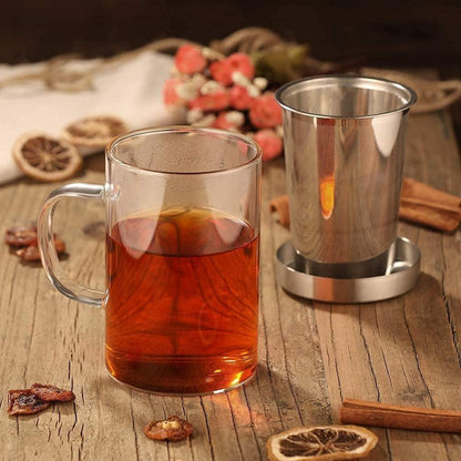 Glas Teetasse mit Edelstahl-Sieb und Deckel 500ml Borosilikatklär