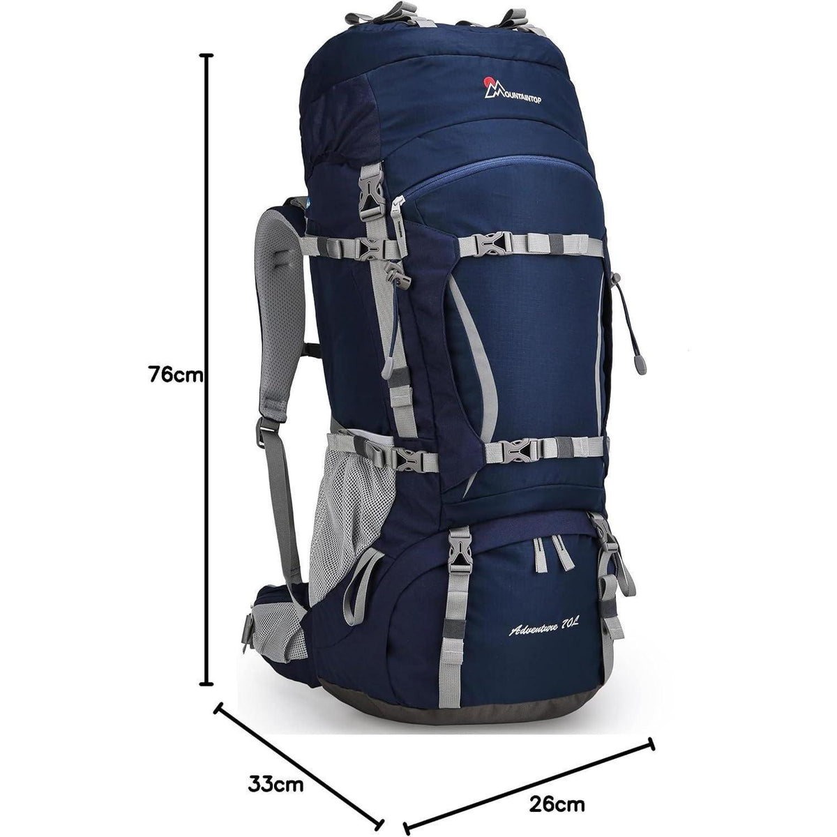 70L Trekkingrucksack mit Regenschutz für Damen und Herren
