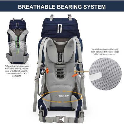 70L Trekkingrucksack mit Regenschutz für Damen und Herren