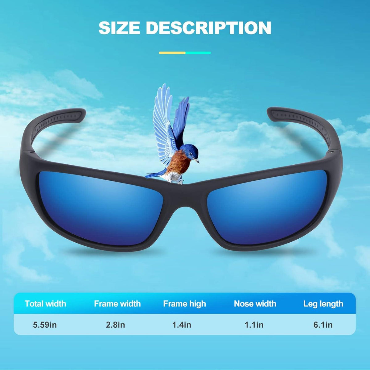 Polarisierte Sportsonnenbrille Herren UV400 Schutz Schwarz/Blau