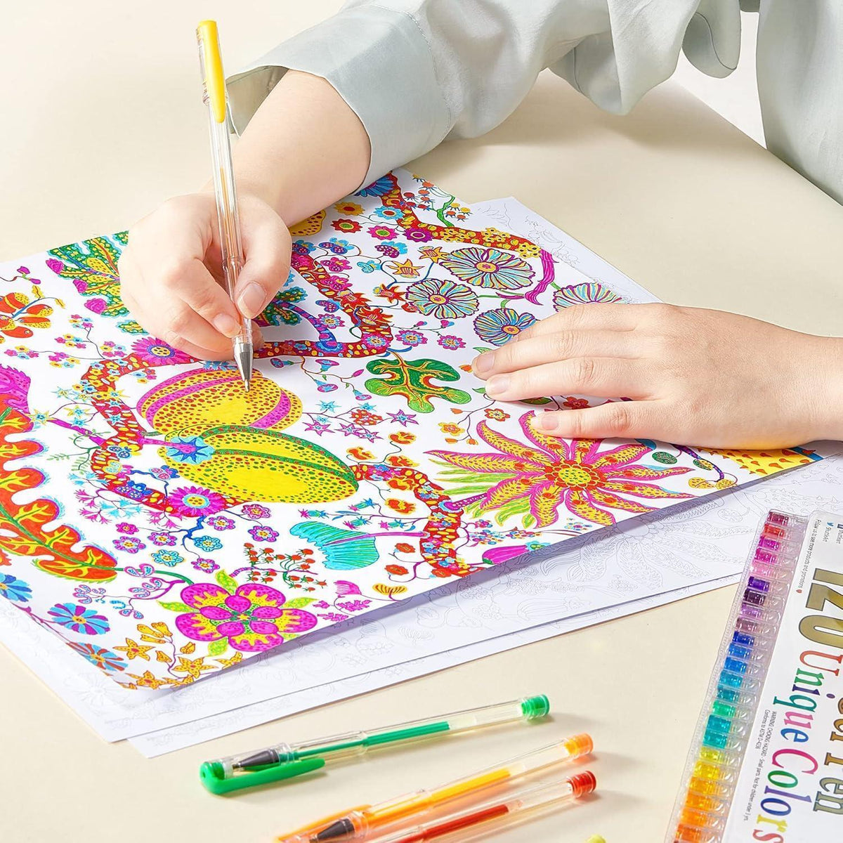 120 Gelstifte Set für Erwachsene & Kinder – Glitzer, Neon, Metallic