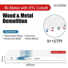 Säbelsägeblätter für Holz & Metall, 300mm, 10TPI, 5 Stück