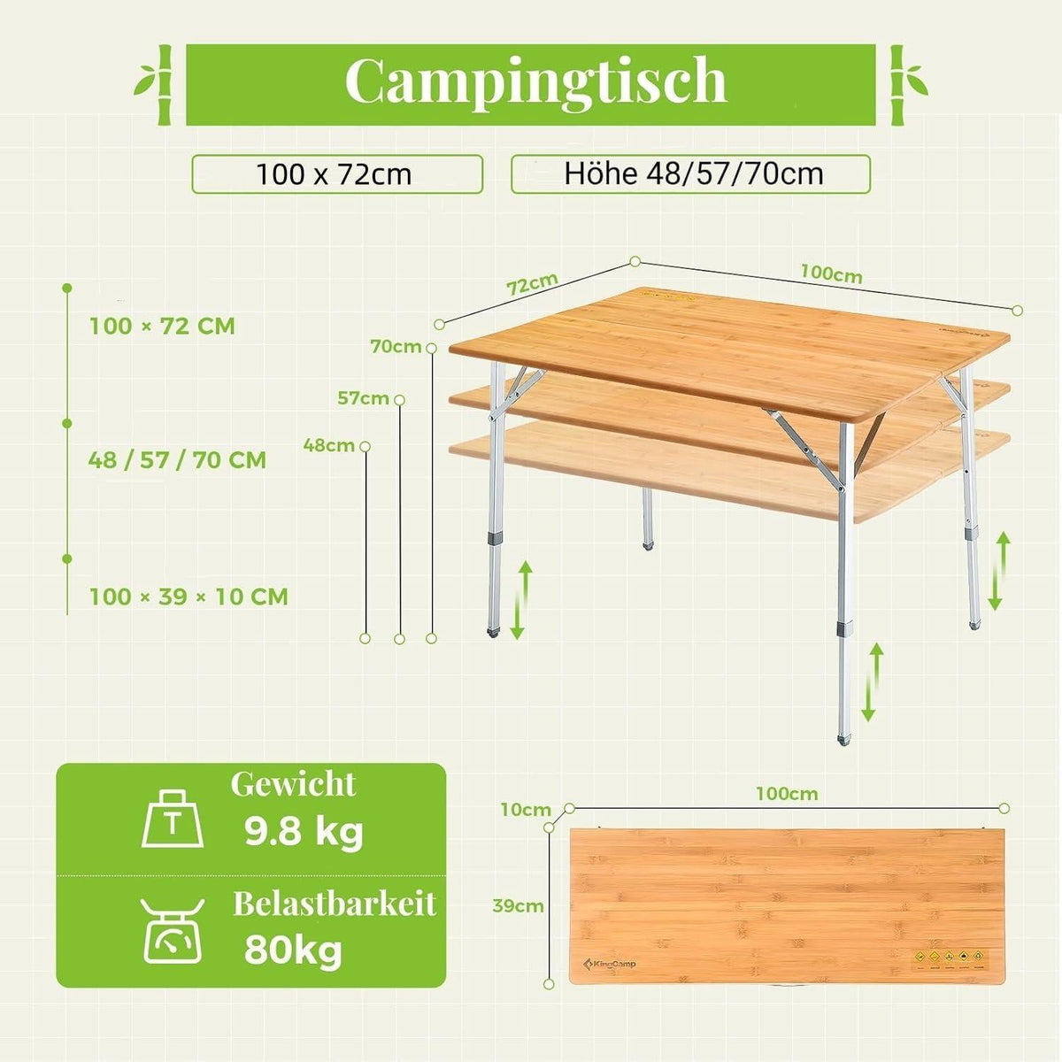 Faltbarer Campingtisch aus Bambus mit