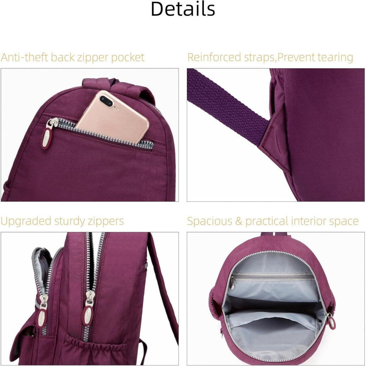 Mini Rucksack Damen & Mädchen, 7L, Violett, Leicht & Geräumig