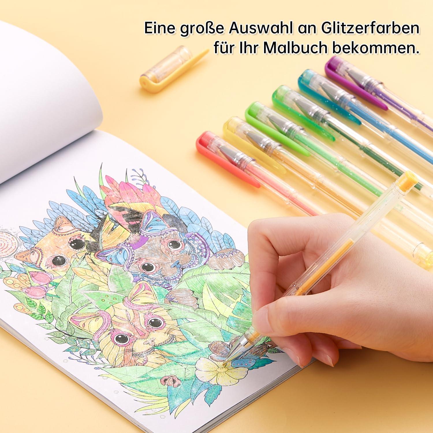 80 Glitzer Gelstifte Set, 40 bunte Glitzer Gelschreiber, Ersatzminen