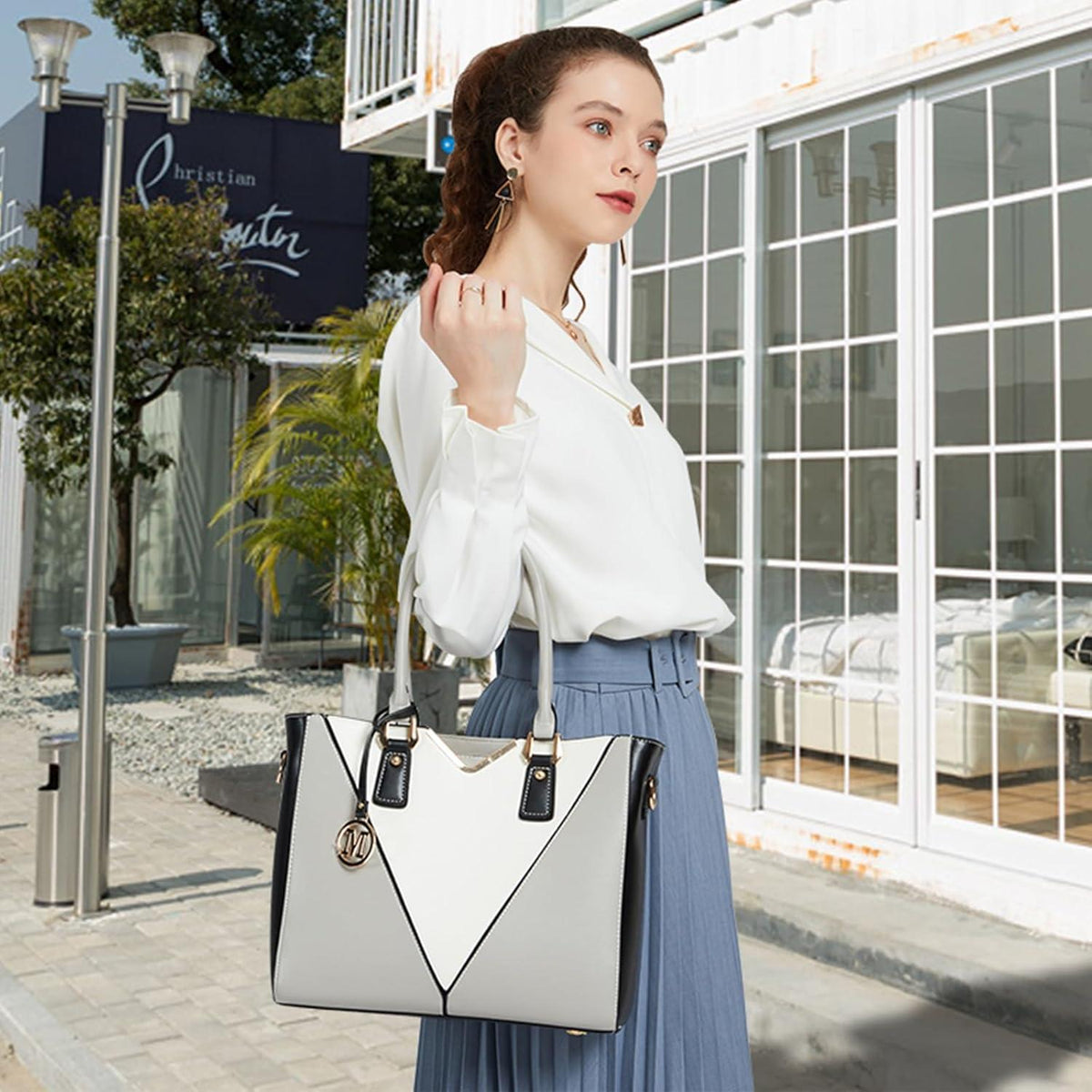 Miss Lulu Handtasche Damen Schultertasche Shopper V-förmiges