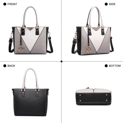 Miss Lulu Damen Handtasche Grau Kunstleder V-Design Shopper Schultertasche
