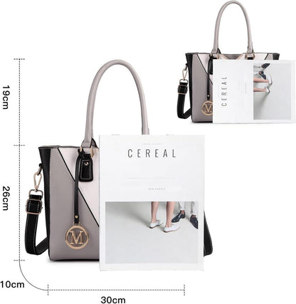 Miss Lulu Damen Handtasche Schultertasche Shopper V-Design Grau