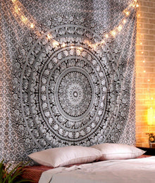 Schwarz-Weiß Mandala Elefant Tapisserie 230x213 cm