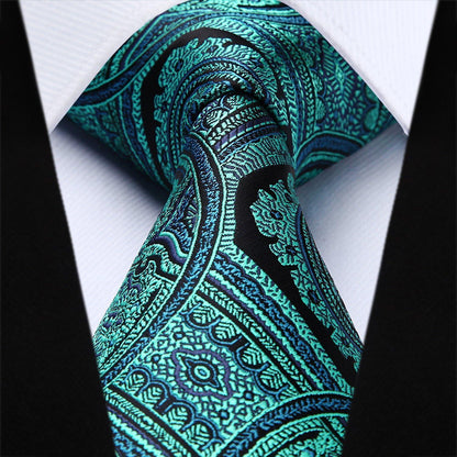 Herren Hochzeit Krawatte Einstecktuch Set Aqua Paisley