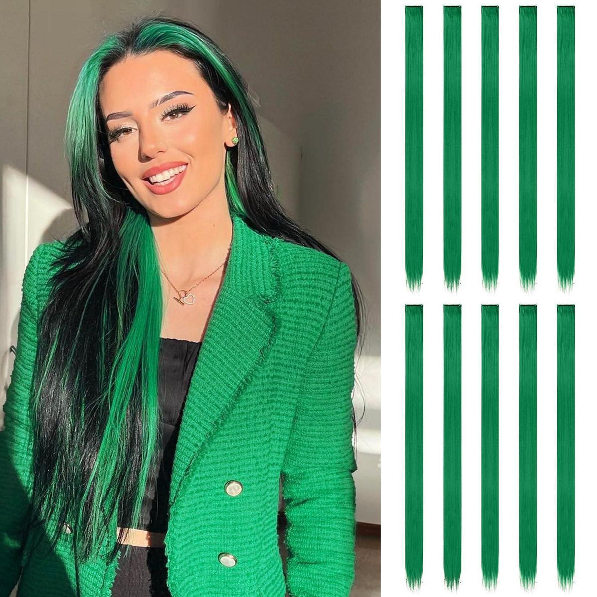 Grüne Haarverlängerung Clip-in – 10 Stück, 55cm, Saint Patrick's Tag