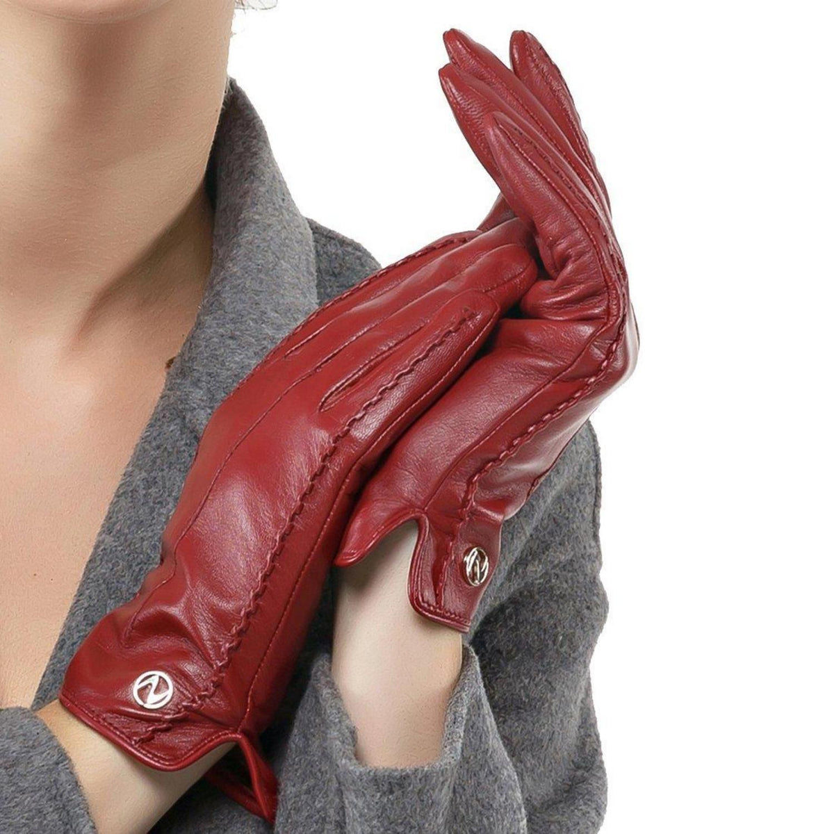 Damen Handschuhe Nappaleder mit Futter, Weinrot