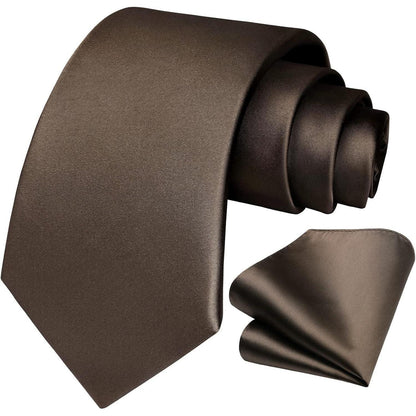 Herren Krawatten-Set mit Einstecktuch, Braun