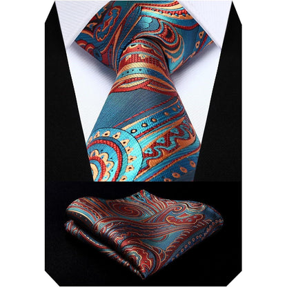 Krawatten-Set Paisley Blau & Burgund mit Einstecktuch