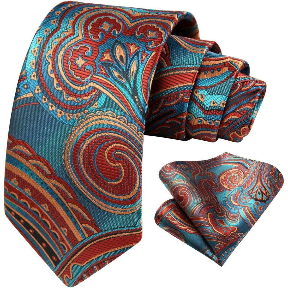 Krawatten-Set Paisley Blau & Burgund mit Einstecktuch