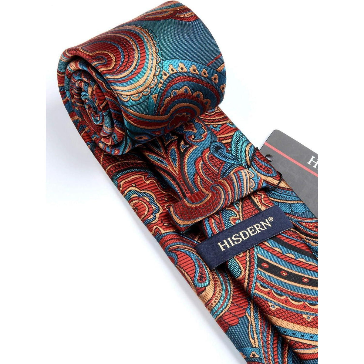 Krawatten-Set Paisley Blau & Burgund mit Einstecktuch