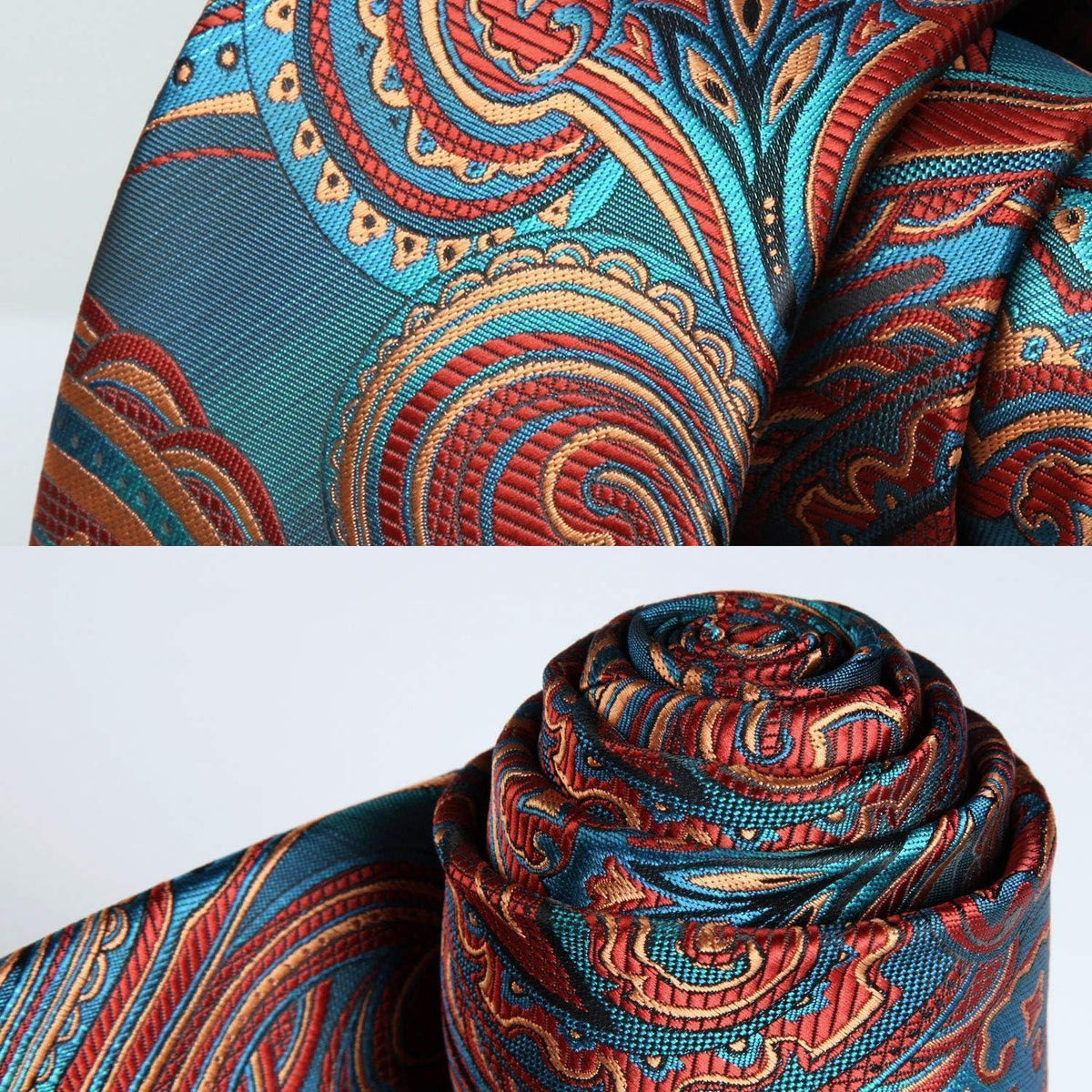 Krawatten-Set Paisley Blau & Burgund mit Einstecktuch