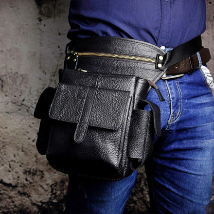 Herren Leder Hüfttasche Gürteltasche Schwarz
