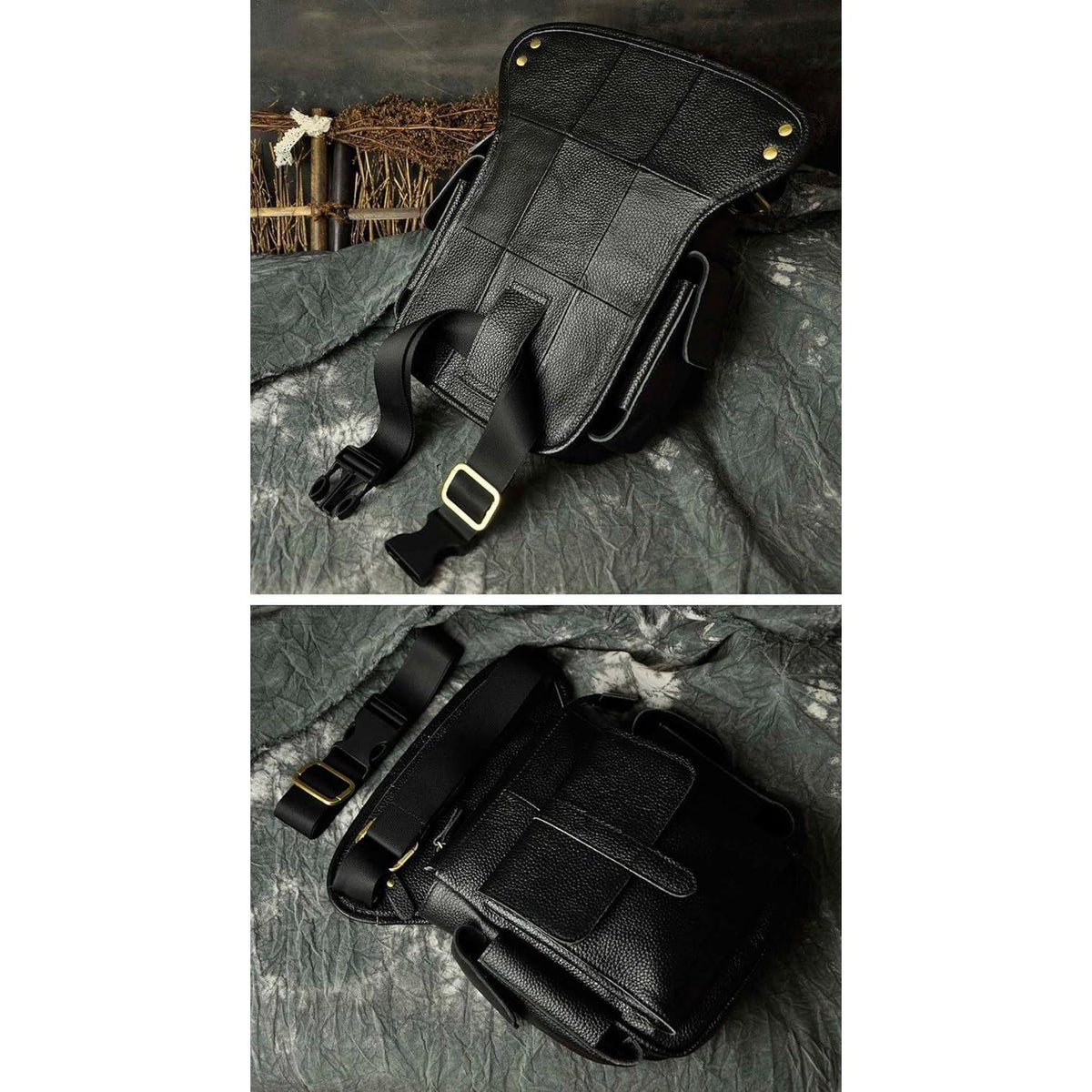 Herren Leder Hüfttasche Gürteltasche Schwarz