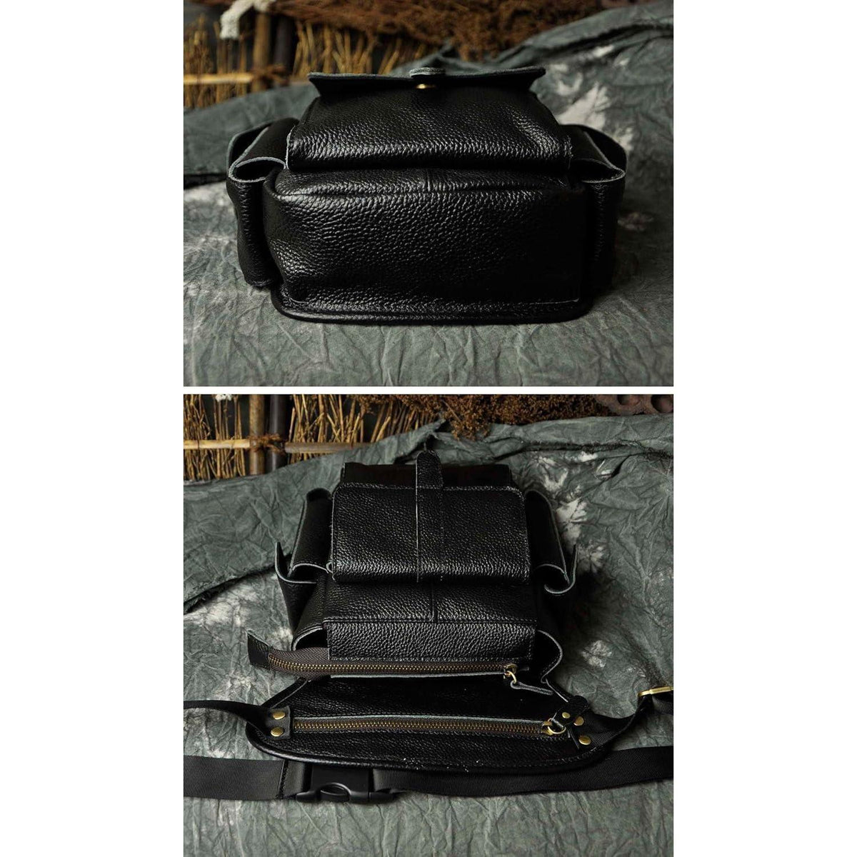 Herren Leder Hüfttasche Gürteltasche Schwarz