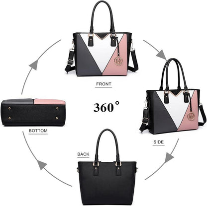 Miss Lulu Damen Handtasche Schultertasche V-Design Ledertasche M Nude