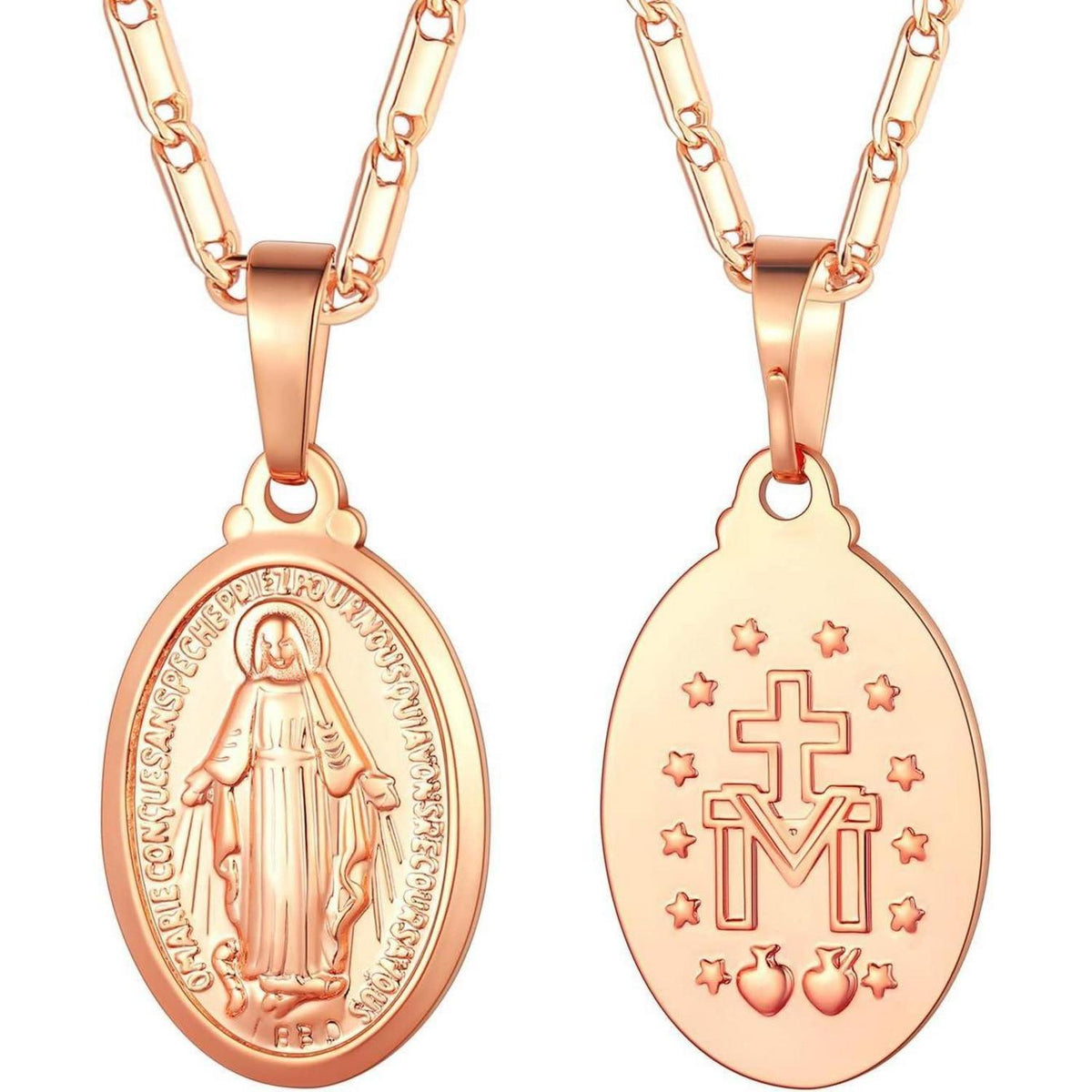 Jungfrau Maria Kette Oval Anhänger Rosegold Vergoldet
