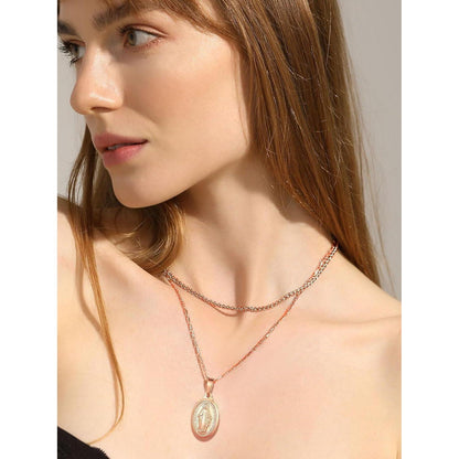 Jungfrau Maria Kette Oval Anhänger Rosegold Vergoldet