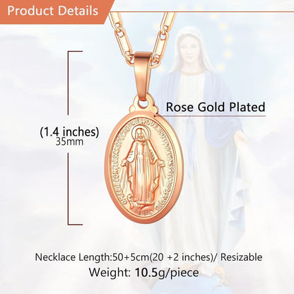 Jungfrau Maria Kette Oval Anhänger Rosegold Vergoldet