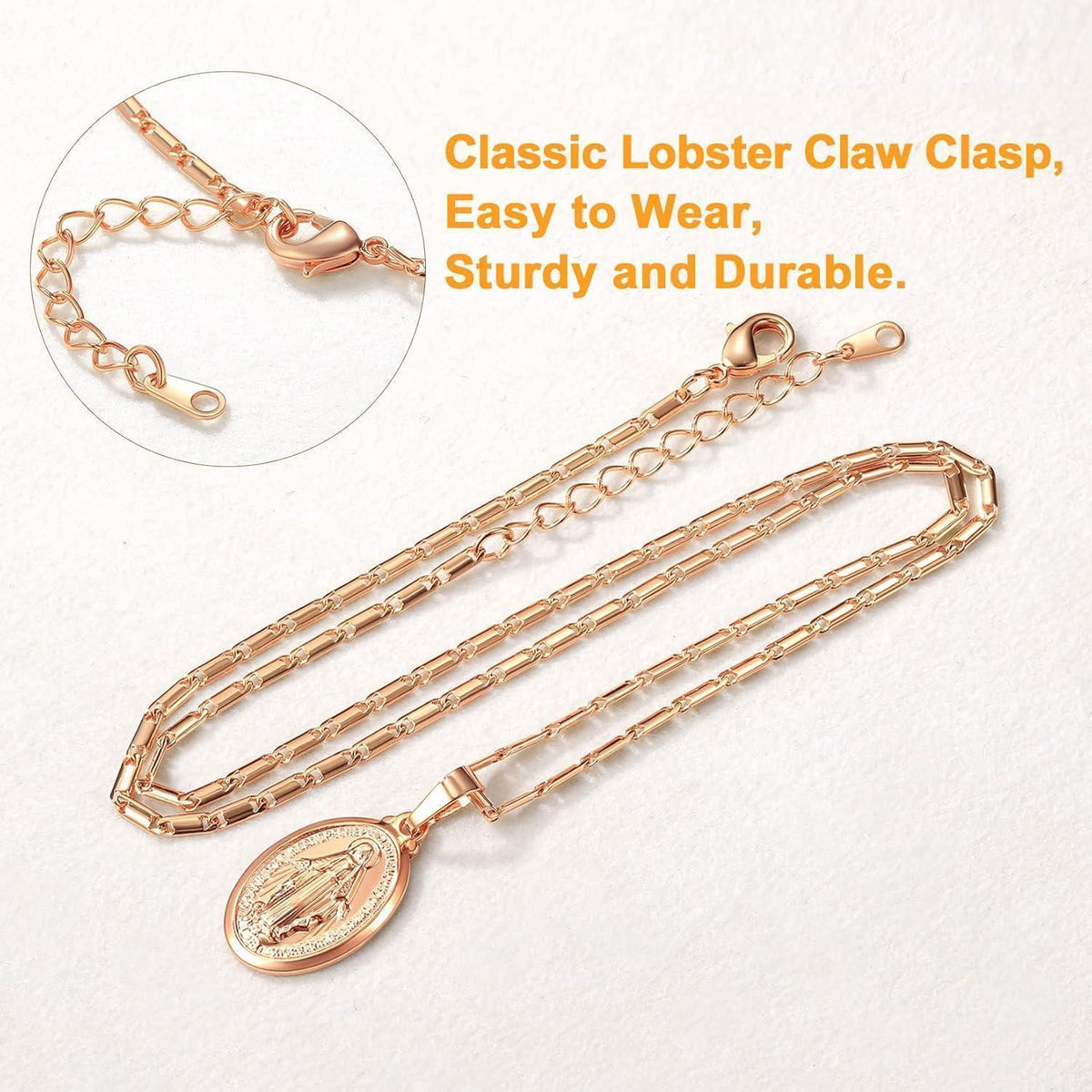 Jungfrau Maria Kette Oval Anhänger Rosegold Vergoldet
