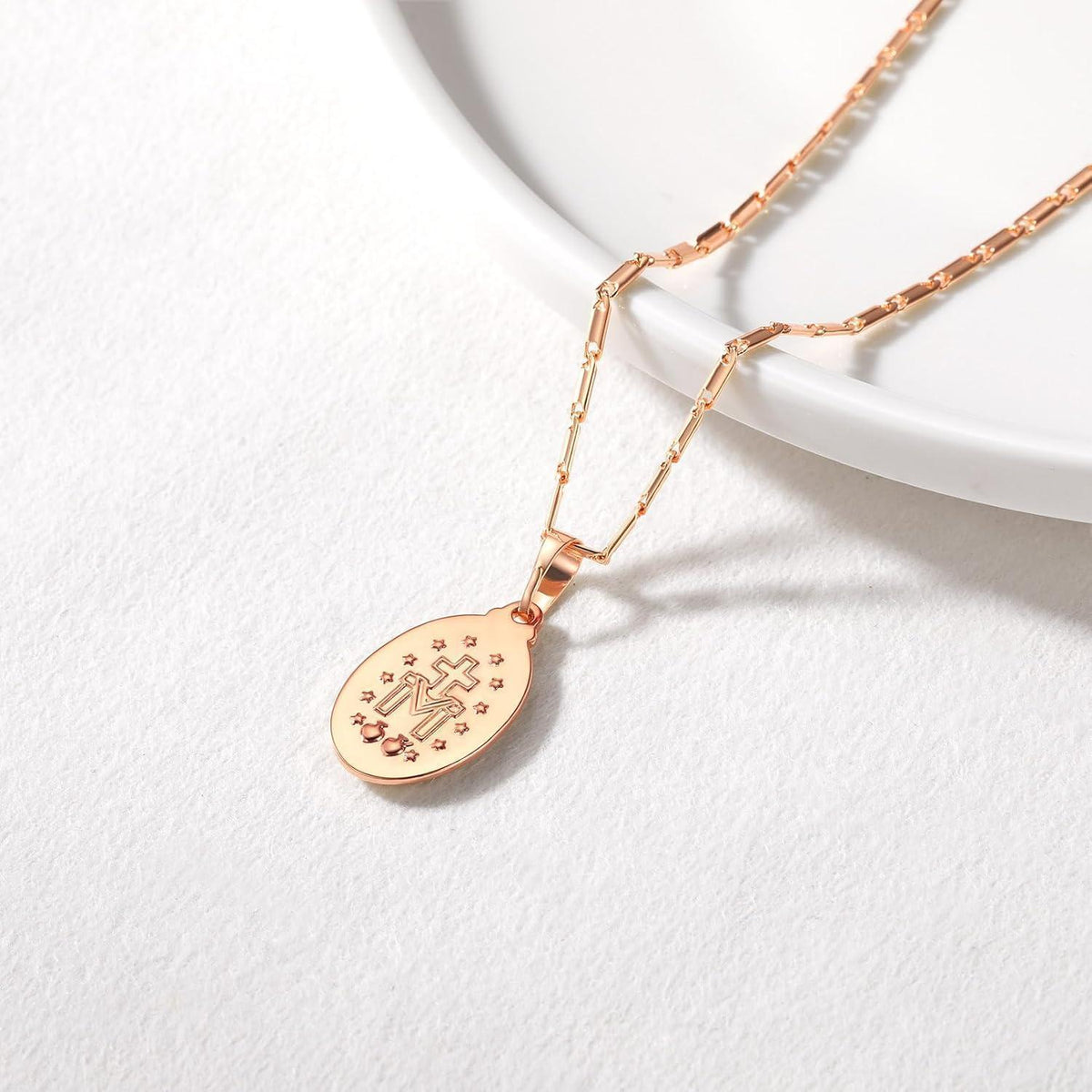 Jungfrau Maria Kette Oval Anhänger Rosegold Vergoldet