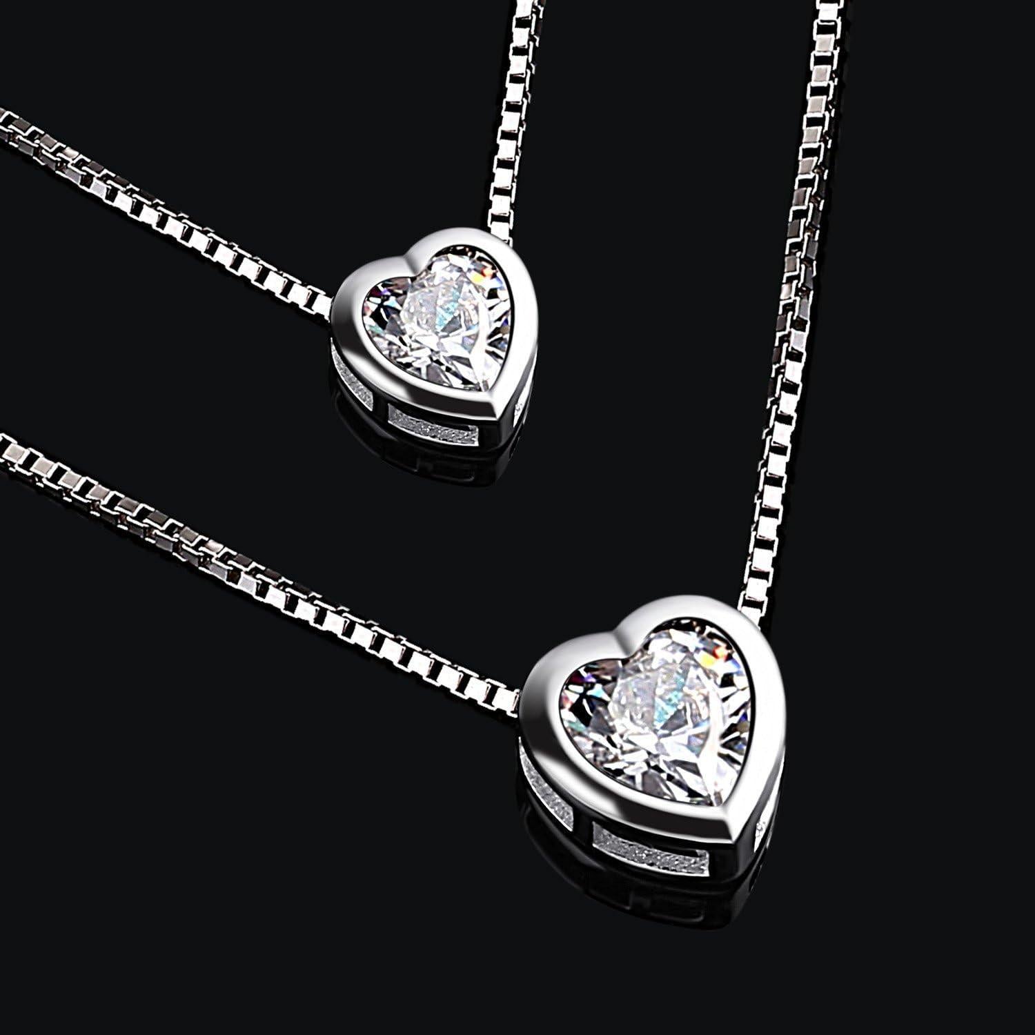 Doppelkette Herz Halskette 925 Sterling Silber Zirkonia Schmuck