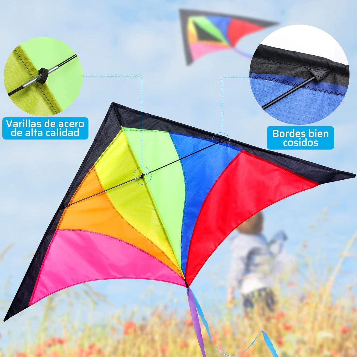 Anpro Große Kite für Kinder und Erwachsene 150cm - Stark und leicht zu fliegen