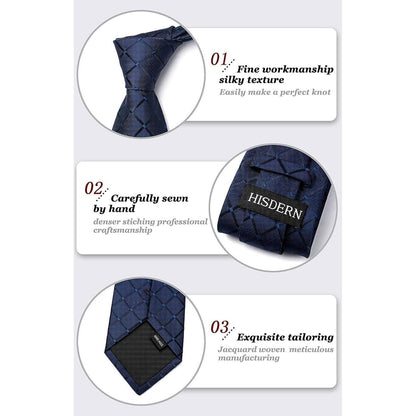 Herren Krawatte Set Navy Blau Extra Lang Karo