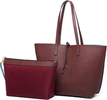 Damen Schultertasche Einkaufstasche 2-teiliges Set PU-Leder