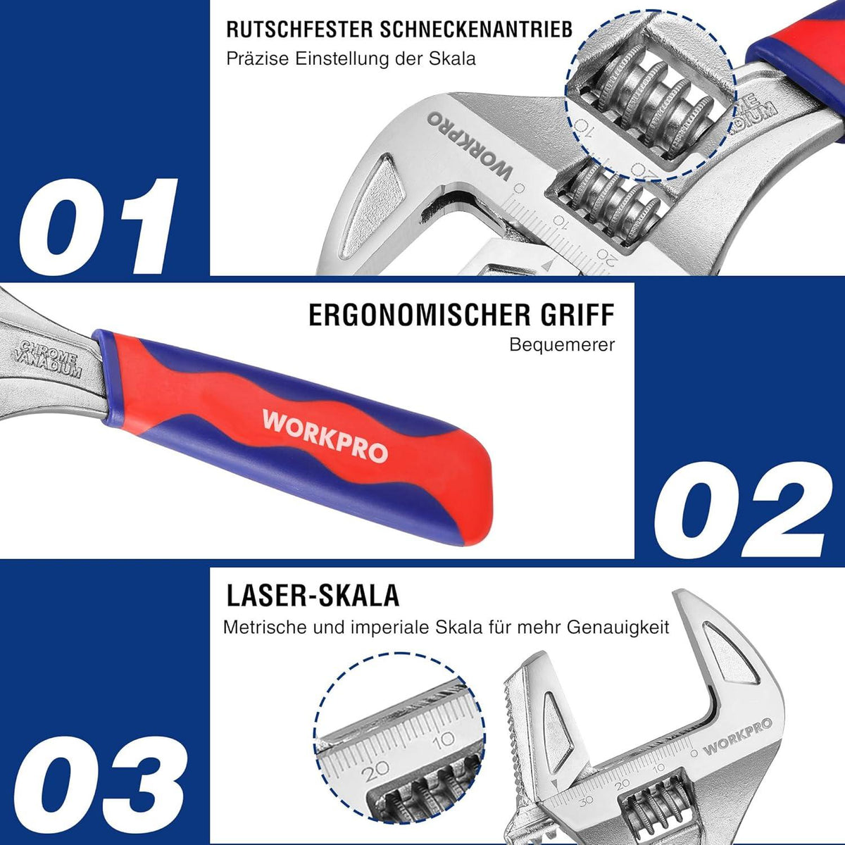 Verstellbarer 2-in-1 Schraubenschlüssel Chrom-Vanadium Stahl
