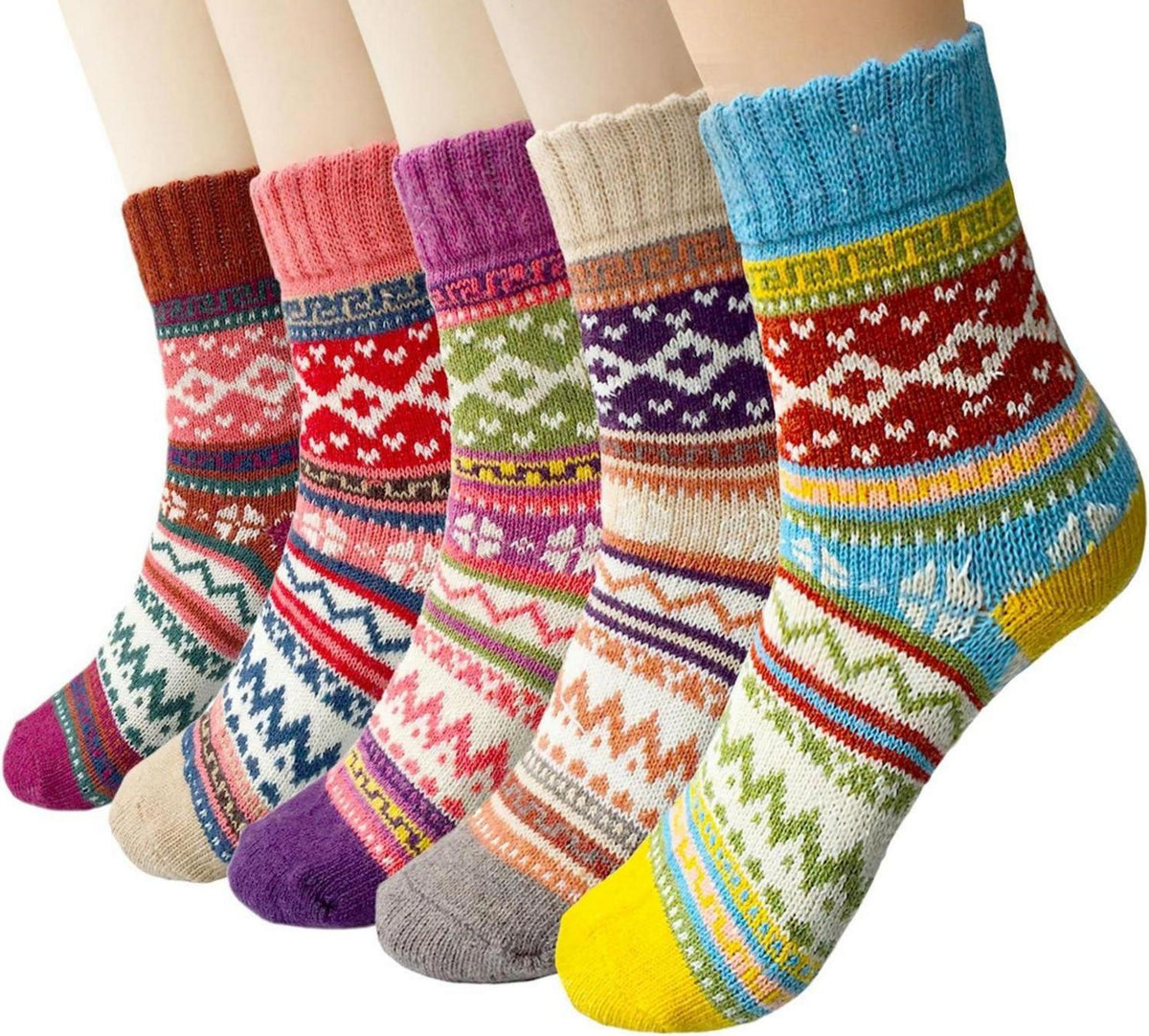 Wollsocken 5er-Pack Warme Dicke Stricksocken Damen Winter