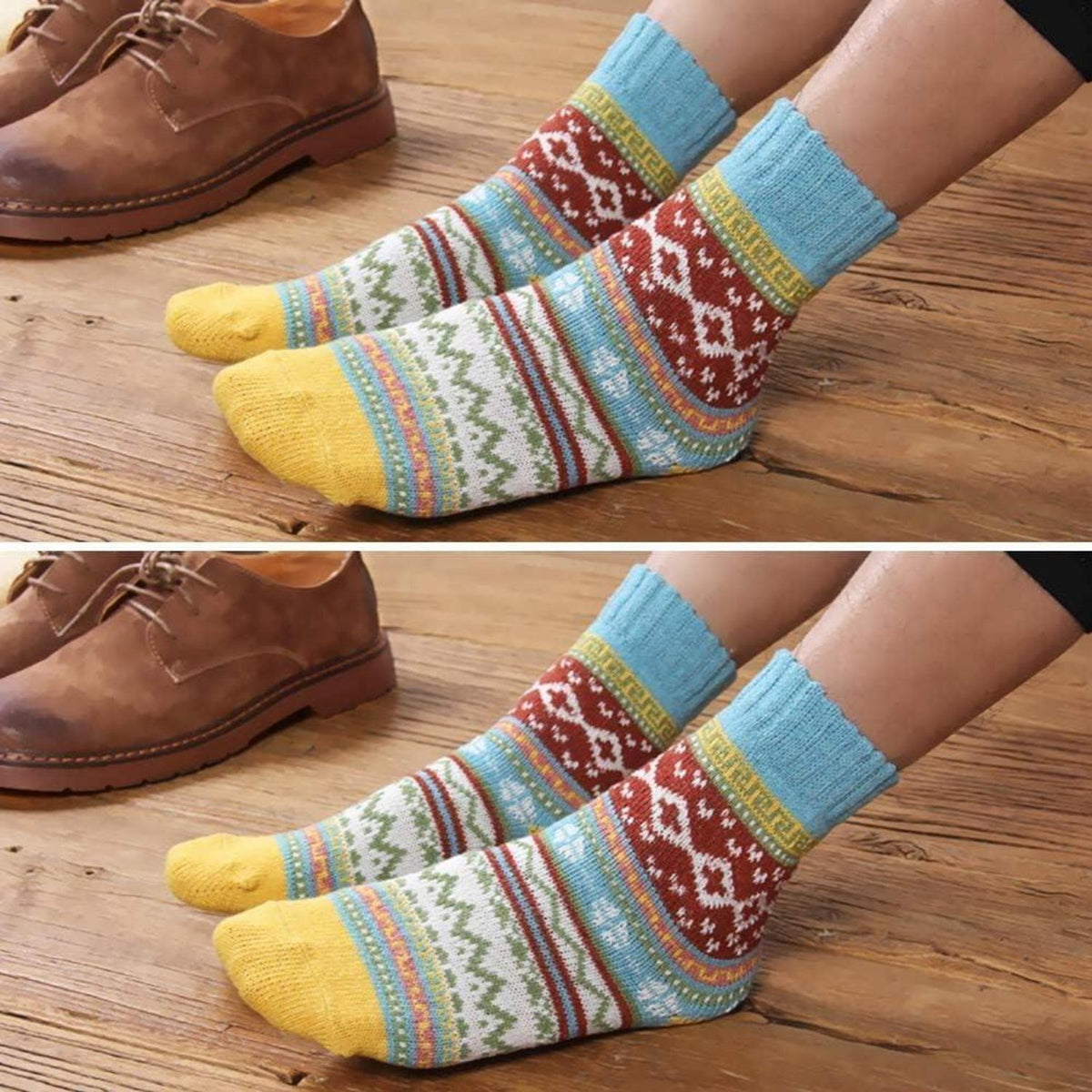 Justay 5 Paare Wollsocken Damen Warme Dicke Stricksocken 35-41 Wintersocken